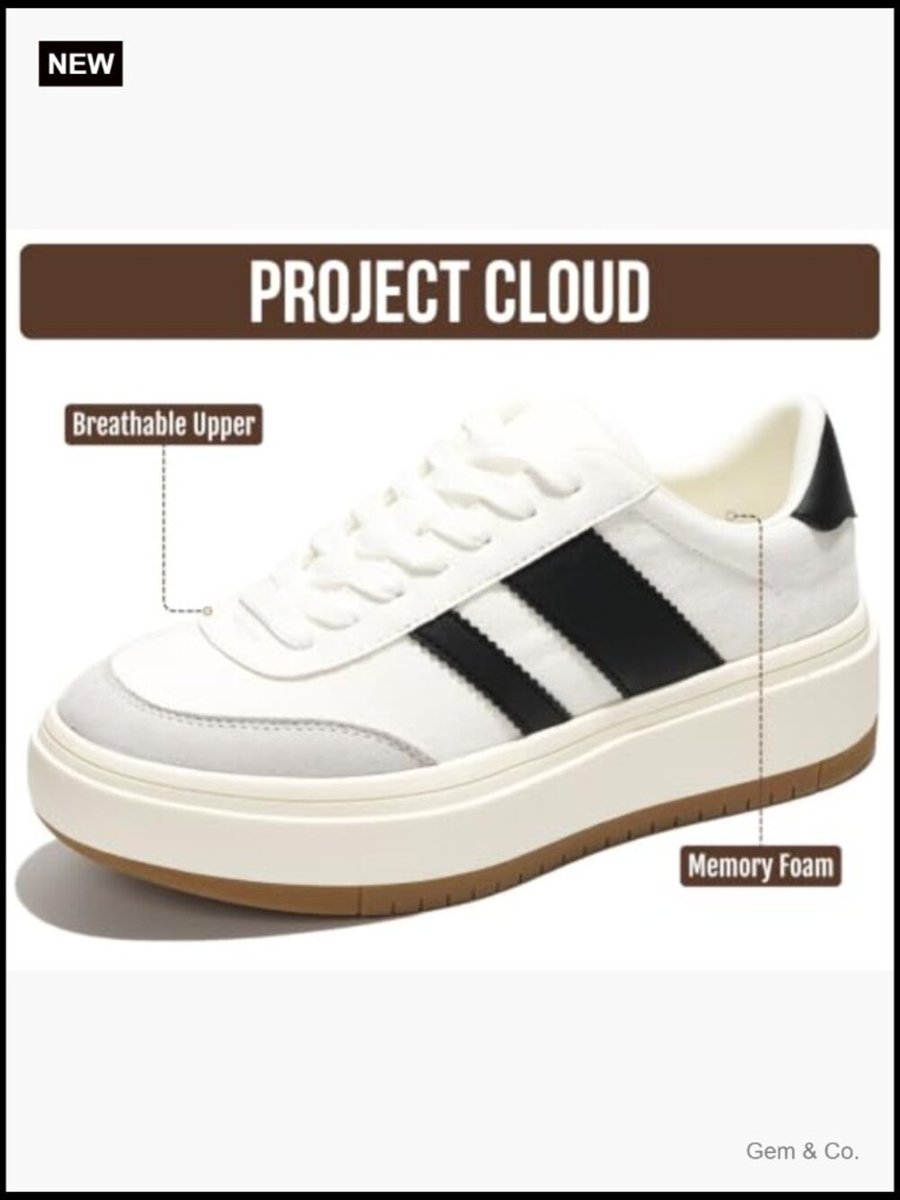 Platform Sneakers, Lightweight Memory Foam, Non-Slip, Lace-Up, Water Resistant - Picture 3 of 7